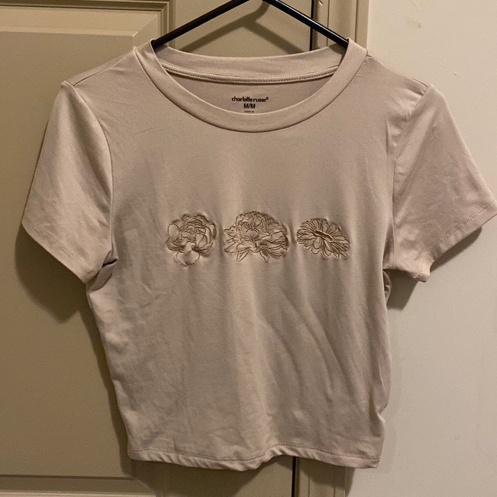 Charlotte Russe tan flower shirt